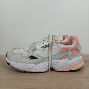 Adidas Falcon Sneakers Women 9 Cream Pink Mint Chunky Y2K Athleisure Gym Yoga